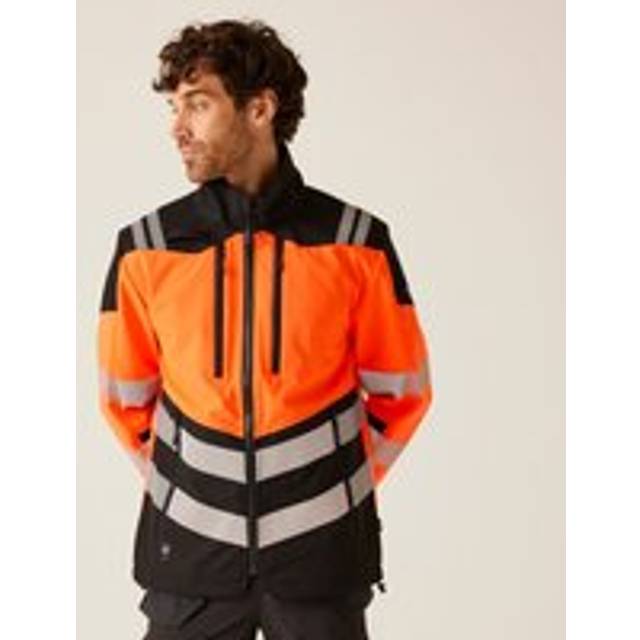 Regatta Professional Men's Water-repellent Hi-vis X Pro 3 Layer Softshell Jacket Class 2 Black Orange, Size: L