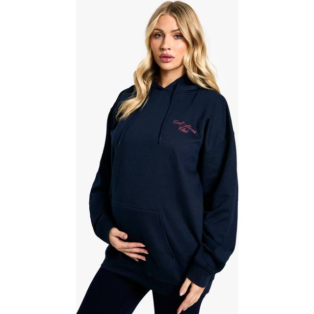 Womens Maternity Cool Moms Club Slogan Oversized Hoodie - Navy - L, Navy
