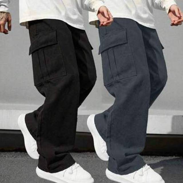 SHEIN 2pcs Boys & Teens Casual Sports Outdoor Halloween Party Big Pocket Straight Leg Cargo Pants, Spring/Autumn
