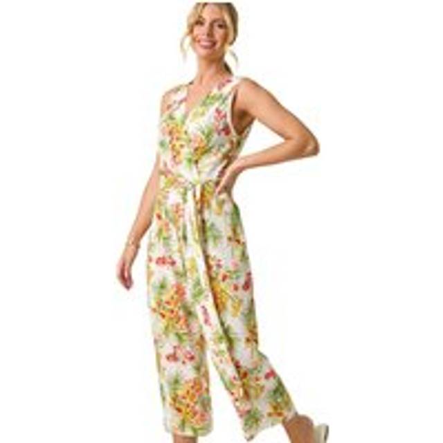 Petite Leaf Border Print Jumpsuit - Ivory - 18