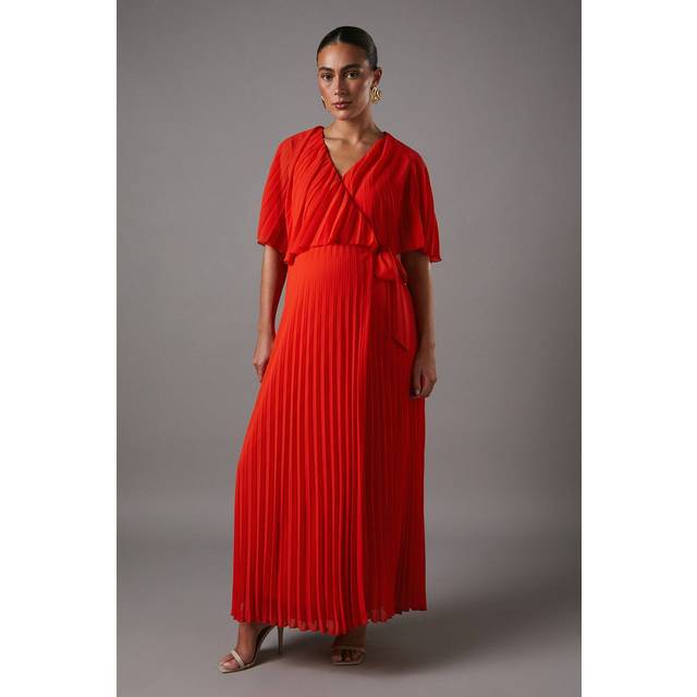 Maternity Pleat Wrap Dress - Orange - 10