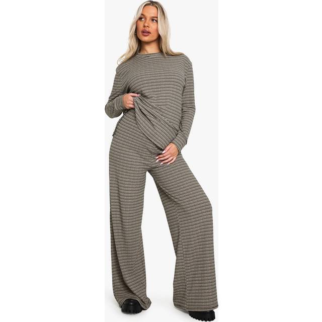 Womens Maternity Rib Tie Waist Stripe Trousers - Black - 8, Black