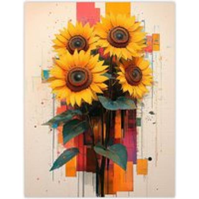 Sunflower Bouquet Modern Floral Abstract Painting Wall Art Print - Yellow - W24 inch x H32 inch