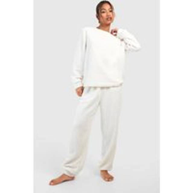 Womens Teddy Fleece Long Sleeve Loungewear Jogger Set - Cream - 10, Cream