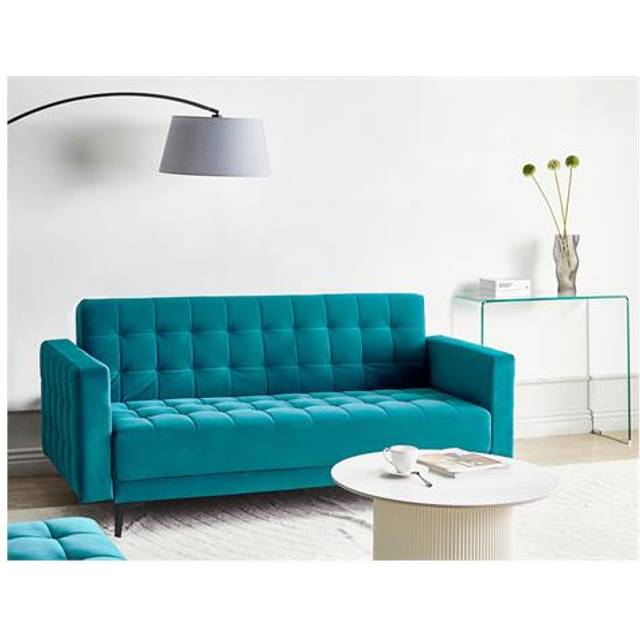 Beliani Sofa Bed 3 Seater Aberdeen Velvet Sea Blue - One Size