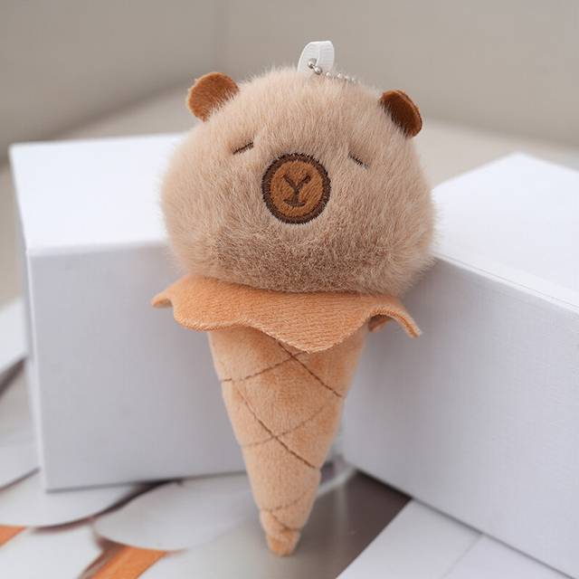 (Brown) Fluffy Capybara Ice Cream Cone Plush Toy Charming Keychain For Bag Decoration