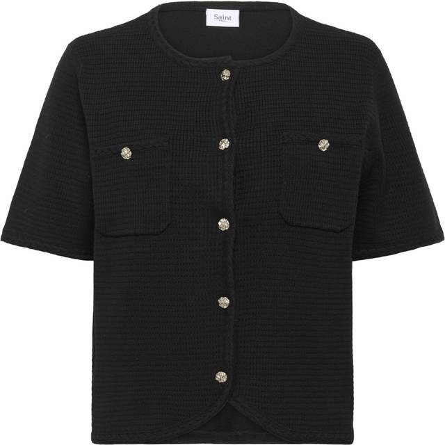 Saint Tropez Lecia Textured Short Sleeve Cardigan, Black