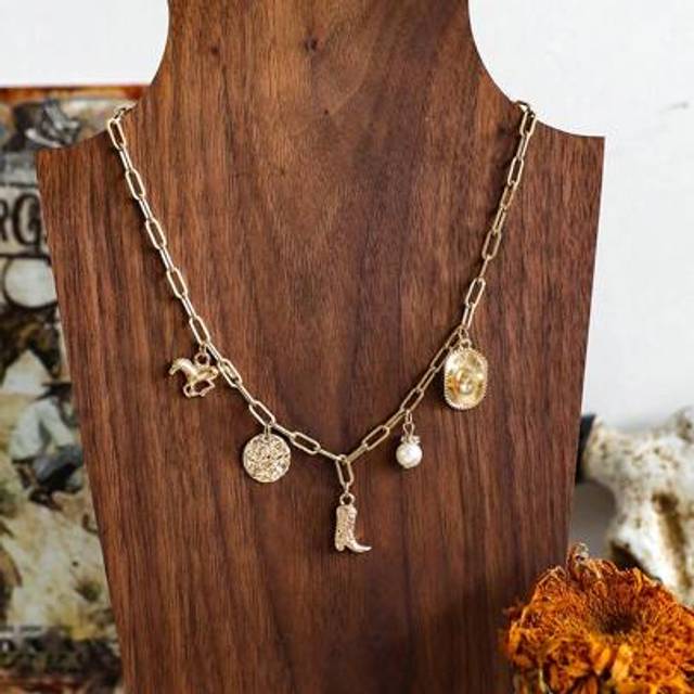SHEIN 1pc Western Cowgirl Boots, Cowboy Hat & Geometric Link Chain Necklace