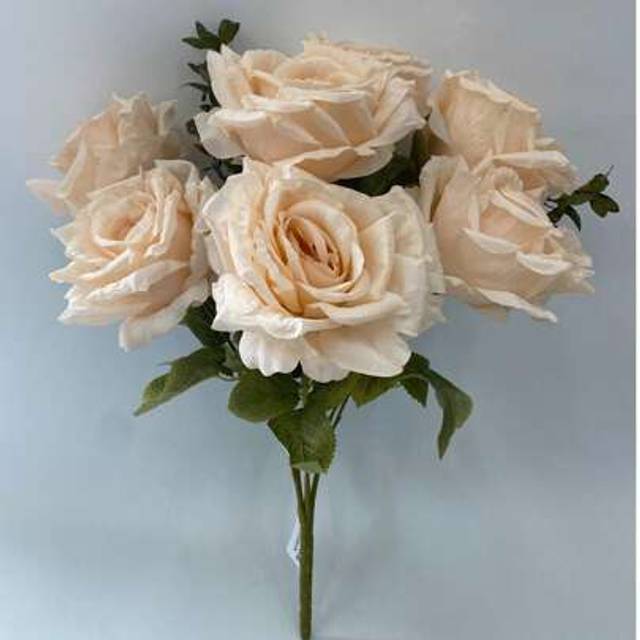 SHEIN Artificial Rose Bouquet, 7 Large Blooms With Foliage, Pink Champagne Burgundy Etc.., 9 Colours Available