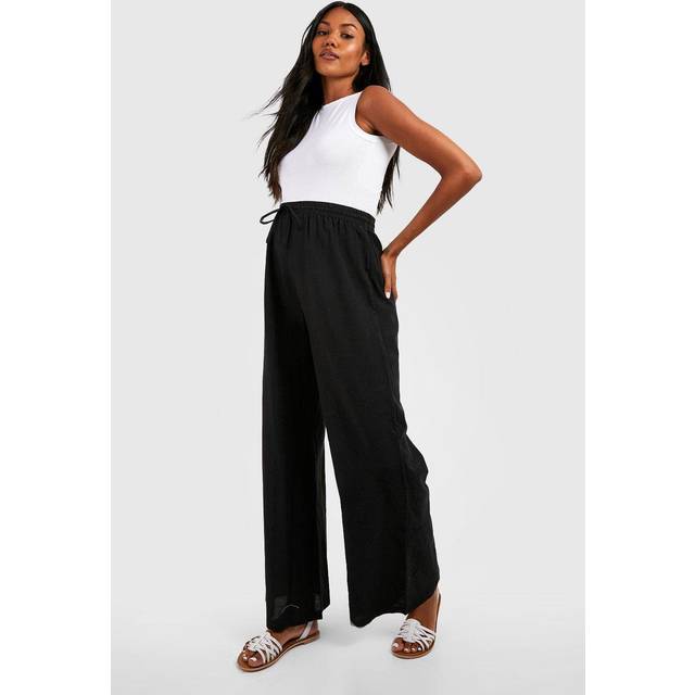 Womens Maternity Linen Look Drawstring Wide Leg Trousers - Black - 14, Black