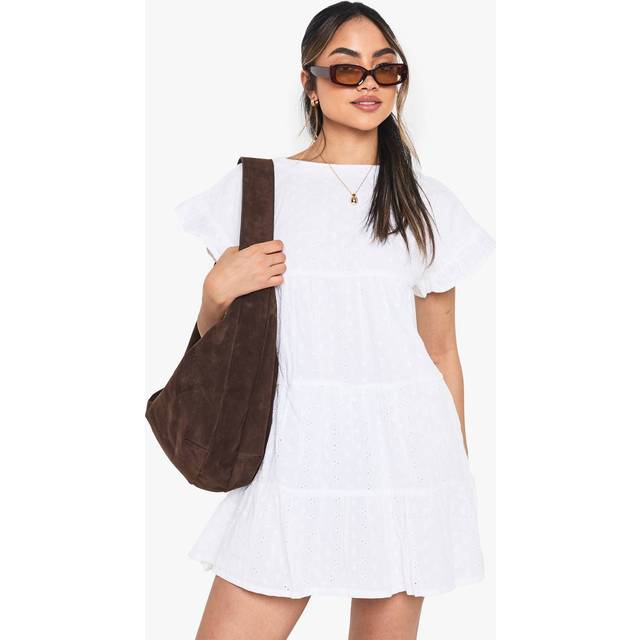 Womens Embroidered Smock Playsuit - White - 16