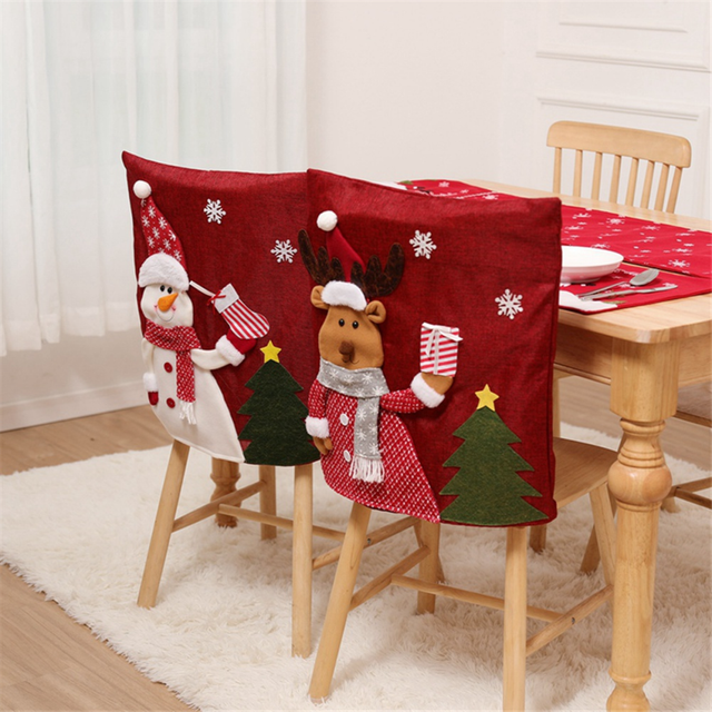 Christmas Back Chair Covers Dining Room for Dinner Cover Xmas Banquet Kitchen Room-Decor A