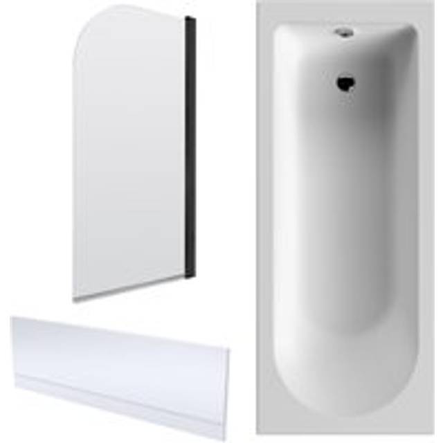 Round 1700mm Shower Bath Set â Front Panel & Black Rectangular Screen with Towel Rail