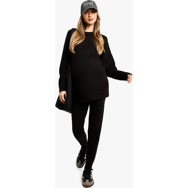 Womens Maternity Knitted Crew Neck Jumper Co-Ord Set - Black - M