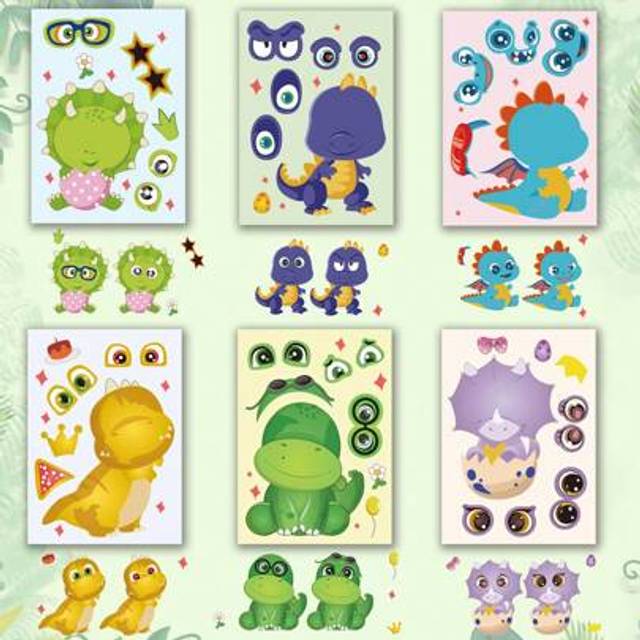 SHEIN 6 Sheets Make Your Own Dinosaur Stickers For Kids Toddlers, Make A Face Stickers For Kids Party Favors Activities,Party Packs For Kids,Party Favors Fo