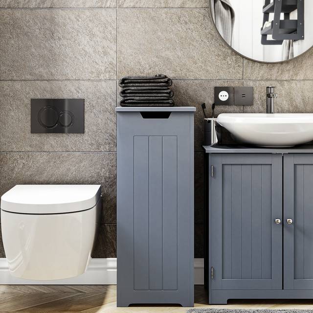 (Grey) Small Laundry Hamper Box Bathroom Storage Unit FSC