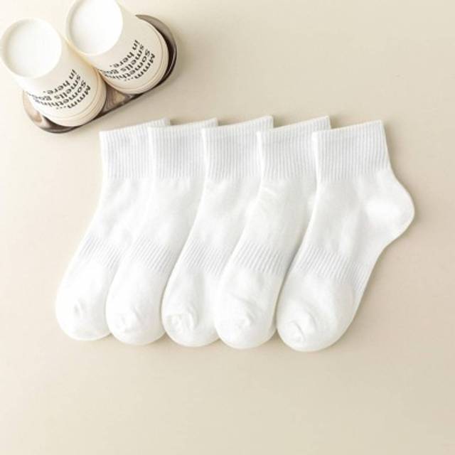SHEIN 5 Pairs White Socks,Solid Color Mid-Calf Socks,Korean Style Sports Socks For Summer & Autumn/Winter