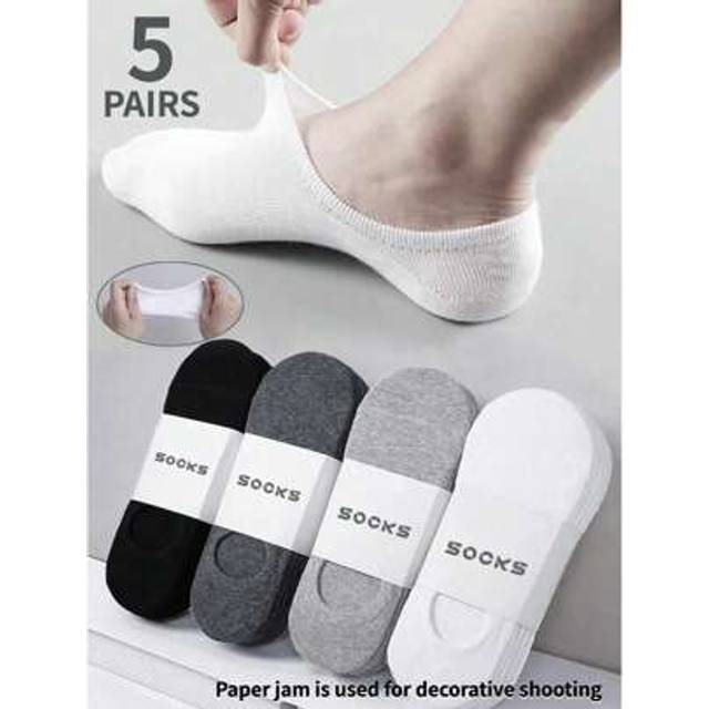 SHEIN 5 Pairs Men&#39;s Invisible Socks Summer No-Show Ankle Socks Casual Thin Boat Socks