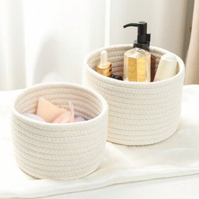 SHEIN 1pc Small Rope Woven Storage Basket, Handmade, Small Items Storage Box, Desktop Storage Basket, Storage Basket, Handmade Woven Storage Box, Can Hold K
