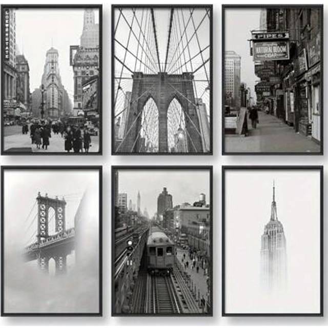 SHEIN 1pc Wall Arts Posters Travel Vintage Canvas Set With Black And White Retro Style New York City Skyline Poster, Classic Living Room, Bedroom, Office Wa