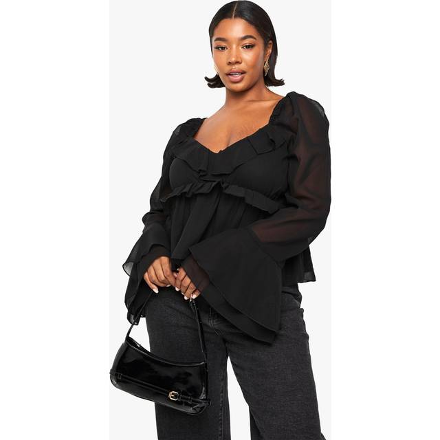 Womens Plus Chiffon Ruffle Blouse - Black - 18