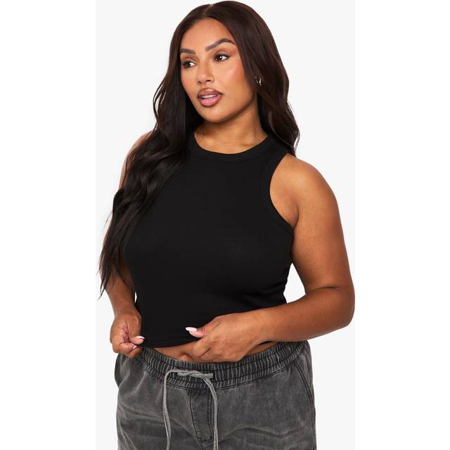 Womens Plus Rib Racer Vest Top - Black - 22