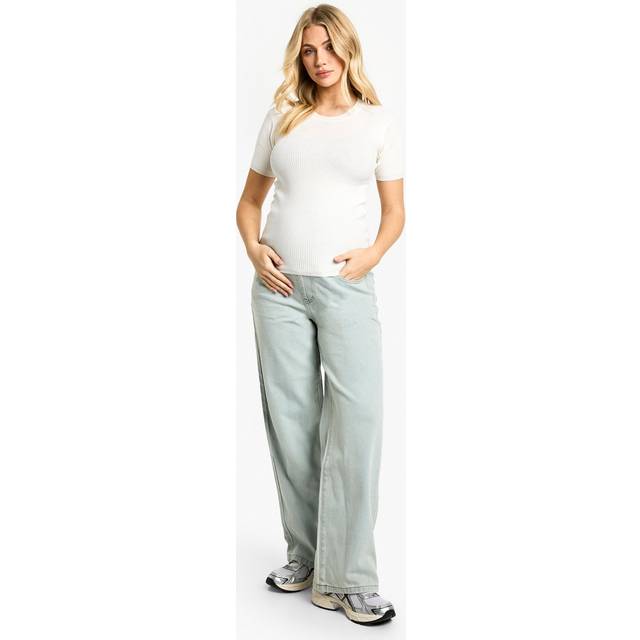 Womens Maternity Over The Bump Wide Leg Jeans - White - 14