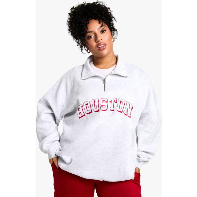 Womens Plus Houston Oversized Half Zip Sweatshirt - Grey - 18, Grey