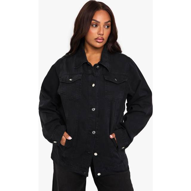 Womens Plus Deep Turn Up Cuff Denim Jacket - Washed Black - 22