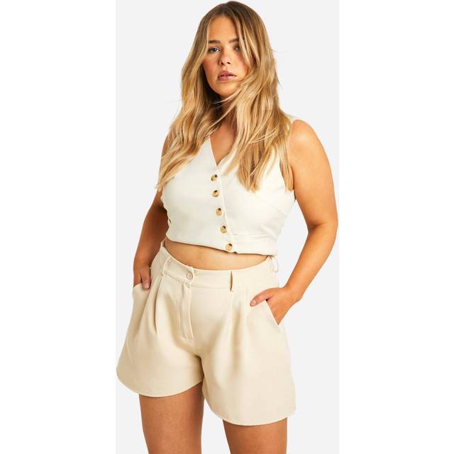 Womens Plus Woven Tailored Split Hem Detail Short - White - 26, White