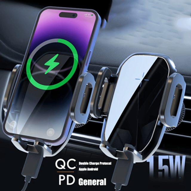 SHEIN 1pc Car Mount Phone Holder Wireless Charger, Innovative Advanced Technology Air Vent Intelligent Induction 15W Fast Charging Fully Automatic Induction