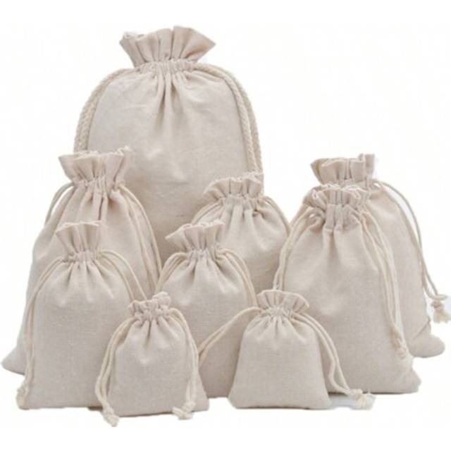 SHEIN 10pcs/Pack Linen Drawstring Gift Packaging Bags, Suitable For Holiday Parties, Birthdays, Weddings, DIY Gift Wrapping, Various Sizes, Home Storage Bag