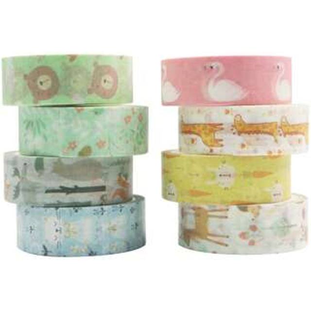 SHEIN 8 Rolls Adorable Animal-Themed Children&#39;s Cartoon Stationery Tape Handmade Journaling Washi Tape For DIY Crafts And Scrapbooking , Back To School Gift