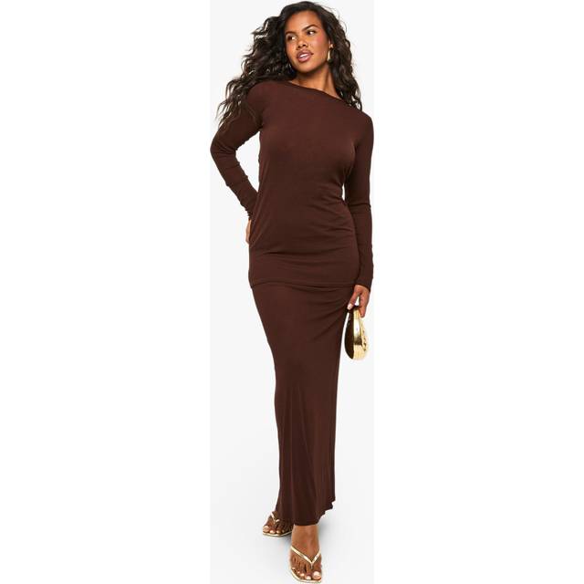 Womens Double Layer T-Shirt Dress - Brown - 12, Brown
