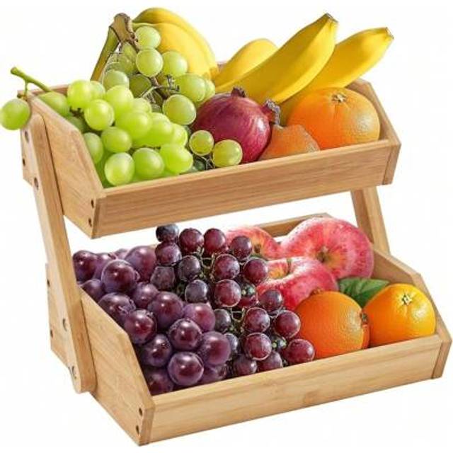 SHEIN Bamboo Fruit Basket 3-Tier Bowl Holder Fruit Rack Holder Organiser For Countertop Decorative Fruit Bowl Vegetables Bread Storage Stand For Kitchen Hom