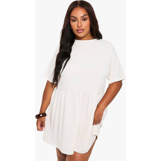 Womens Plus Rib T-Shirt Smock Dress - Cream - 18, Cream