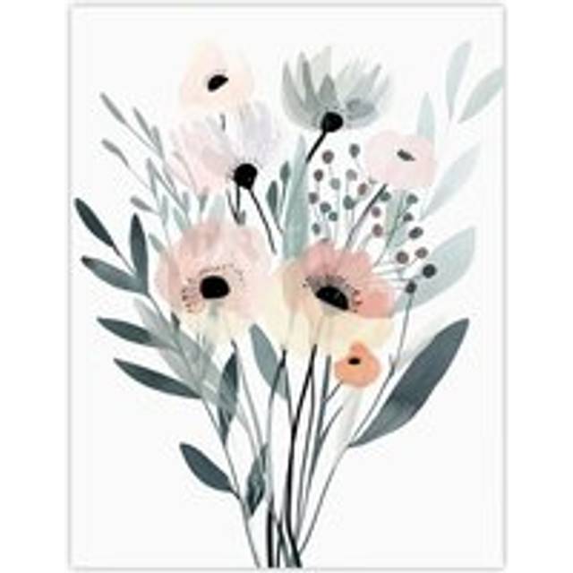 Abstract Pastel Colour Anemone Flower Bouquet Wall Art Print - Green - W24 inch x H32 inch