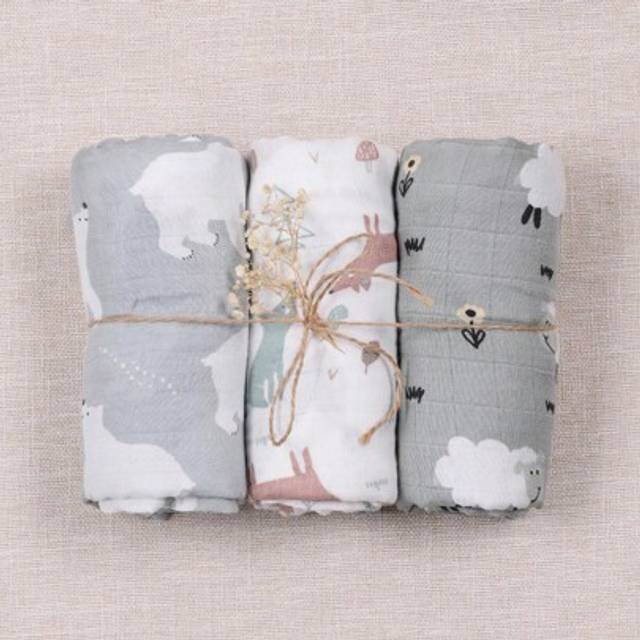 SHEIN 3 Packs Animal Printing Series Set Muslin Swaddle Blankets For Boys Girls, 3 Packs Receiving Baby Blanket Large 47.2x 43.3 Inches, Soft Breathable Swa