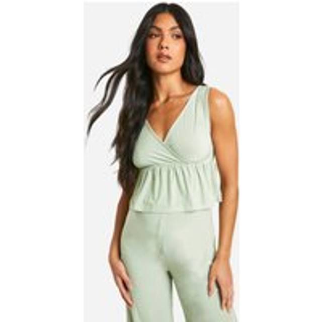 Womens Maternity Slinky V Neck Peplum Blouse - Green - 14, Green