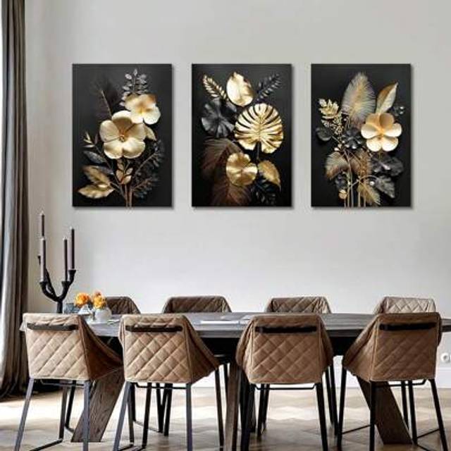 SHEIN 1/3Pcs Framed/Unframed Tropical Leaves Decorative Paintings, Wall Art Hangings Canvas Posters, Picture Cores, Wall Painting Made Of Pine Wood (Optiona