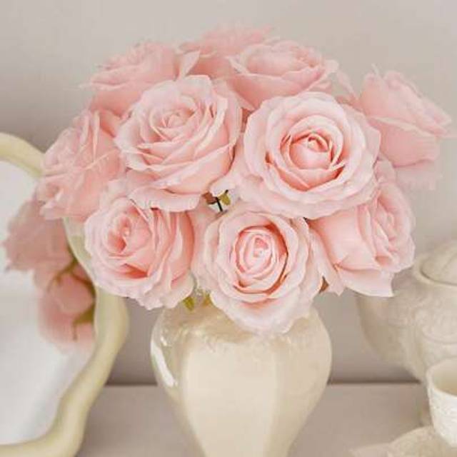 SHEIN 6pcs Fake Roses 3.9in Artificial Silk Flowers Faux Rose Flower Bouquet Bridal Wedding Flowers For Garland Wreath Arrangement Wedding Centerpiece Party