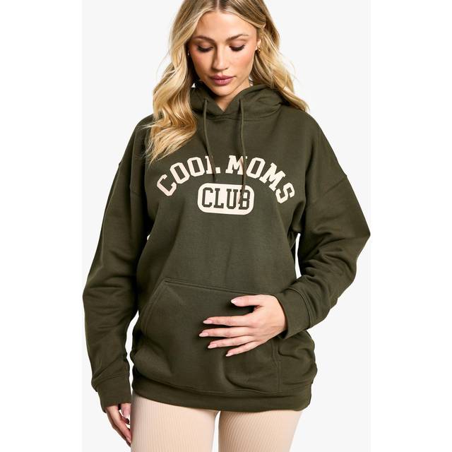 Womens Maternity Cool Moms Club Slogan Oversized Hoodie - Green - S, Green