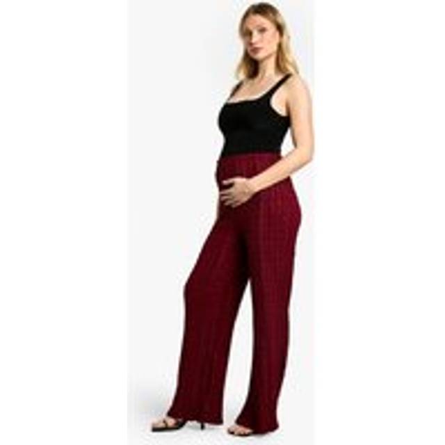 Womens Maternity Textured Crinkle Wide Leg Trousers - 10, Red