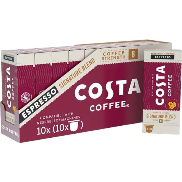Costa Signature Blend Nespresso Compatible Aluminum Coffee Capsules (Pack of 10, Total 100 Pods)