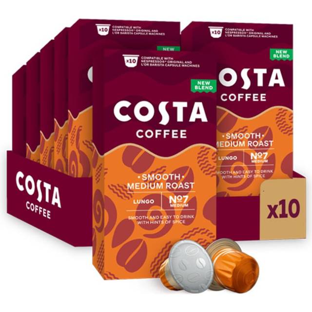 Costa Smooth Medium Roast Aluminium Coffee Pods (Pack of 10, Total 100 Coffee Capsules)