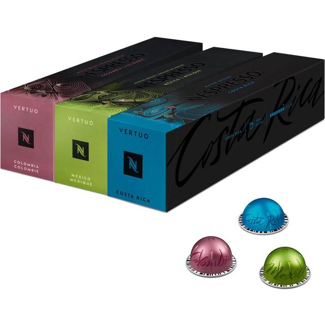 Nespresso Vertuo Coffee Pods, 30 Mixed Pack Master Origins - 10 x Mexico, 10 X Colombia, 10 X Costa Rica. Make Espressos, Cappuccino, Lattes and Iced
