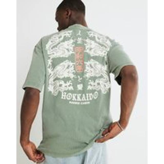Mens River Island Green Washed Dragon Print T-Shirt - L