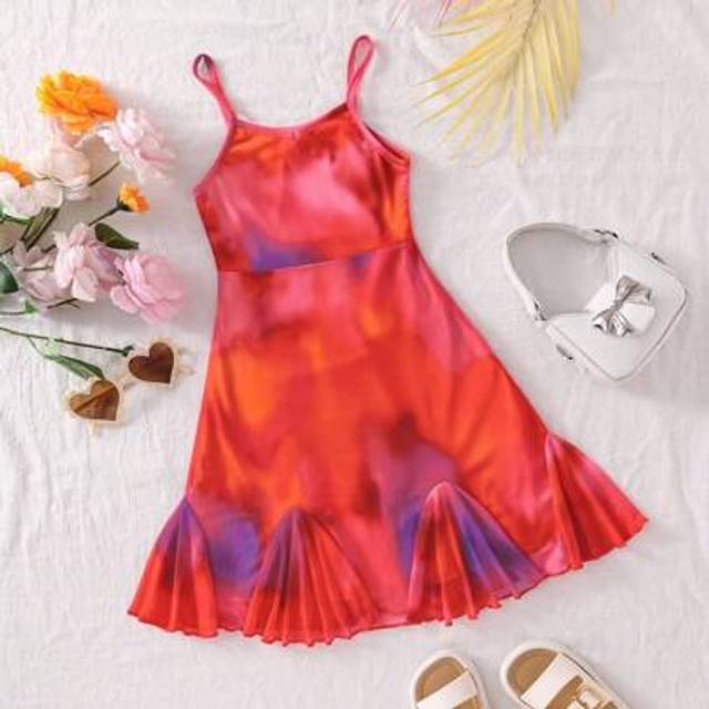 SHEIN Girls&#39; Tie-Dye Dress With Unique Tailored Silhouette, Comfortable Fit Summer Essential Mom And Me Dress Mommy And Me Tie Dye Dress Matching Tie Dye Dr