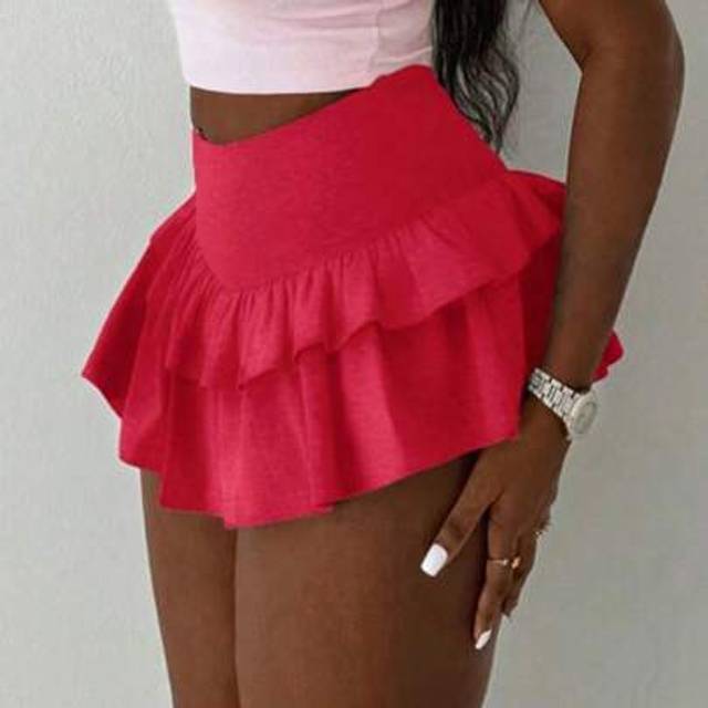 SHEIN Women&#39;s Pleated Mini Skirts Summer High Waisted A Line Tennis Double Layered Ruffle Flowy Beach Short Flared Skirt Clubwear Party Skirt