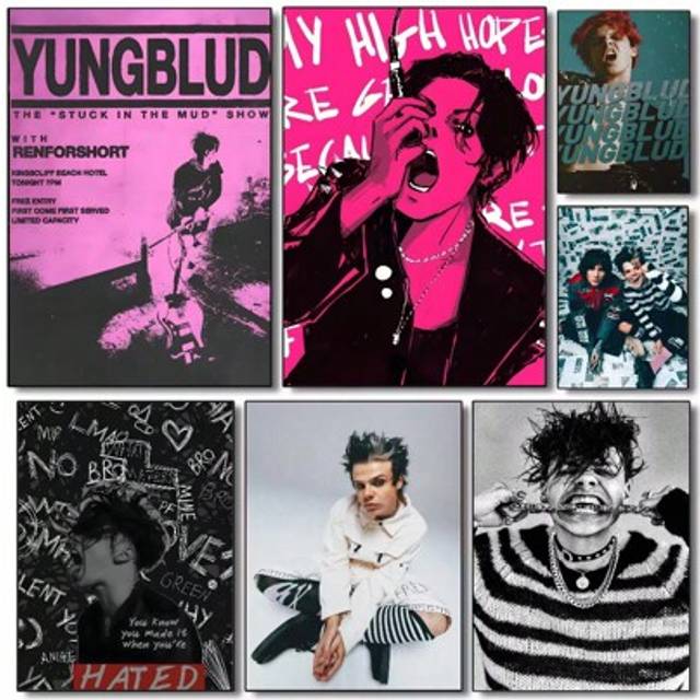 SHEIN 1pc Wall Arts Posters Frameless Pop YUNGBLUD Singer Poster HD Artist Living Room Bedroom Bar Aesthetic Decoration